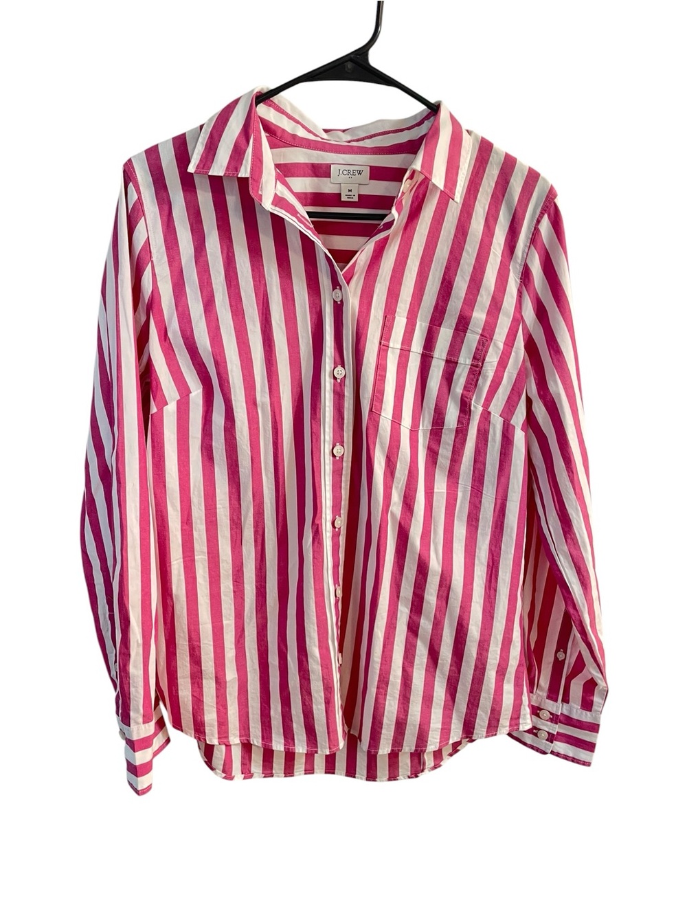 J.Crew Pink White Striped Button Down Shirt Women’s Medium Cotton Long Sleeve